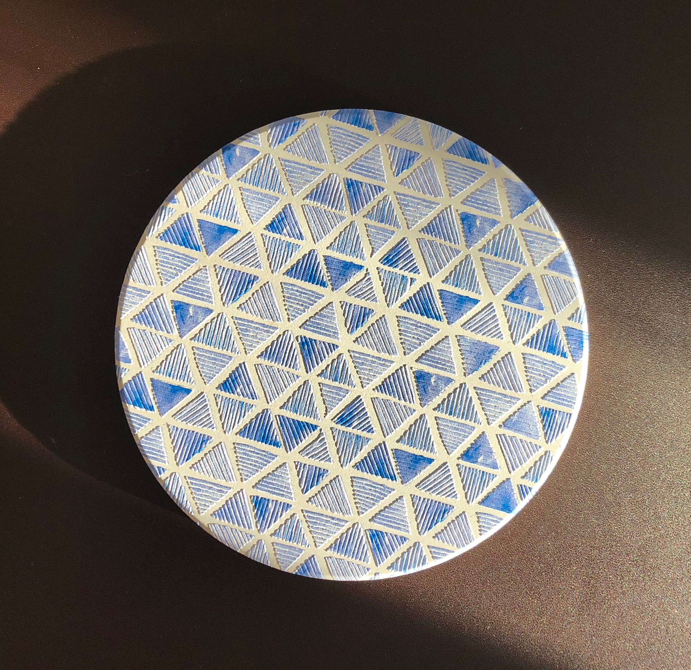 ceramic coasters for drink absorbent water stoneware poceline set of 4 blue geometric diamondd